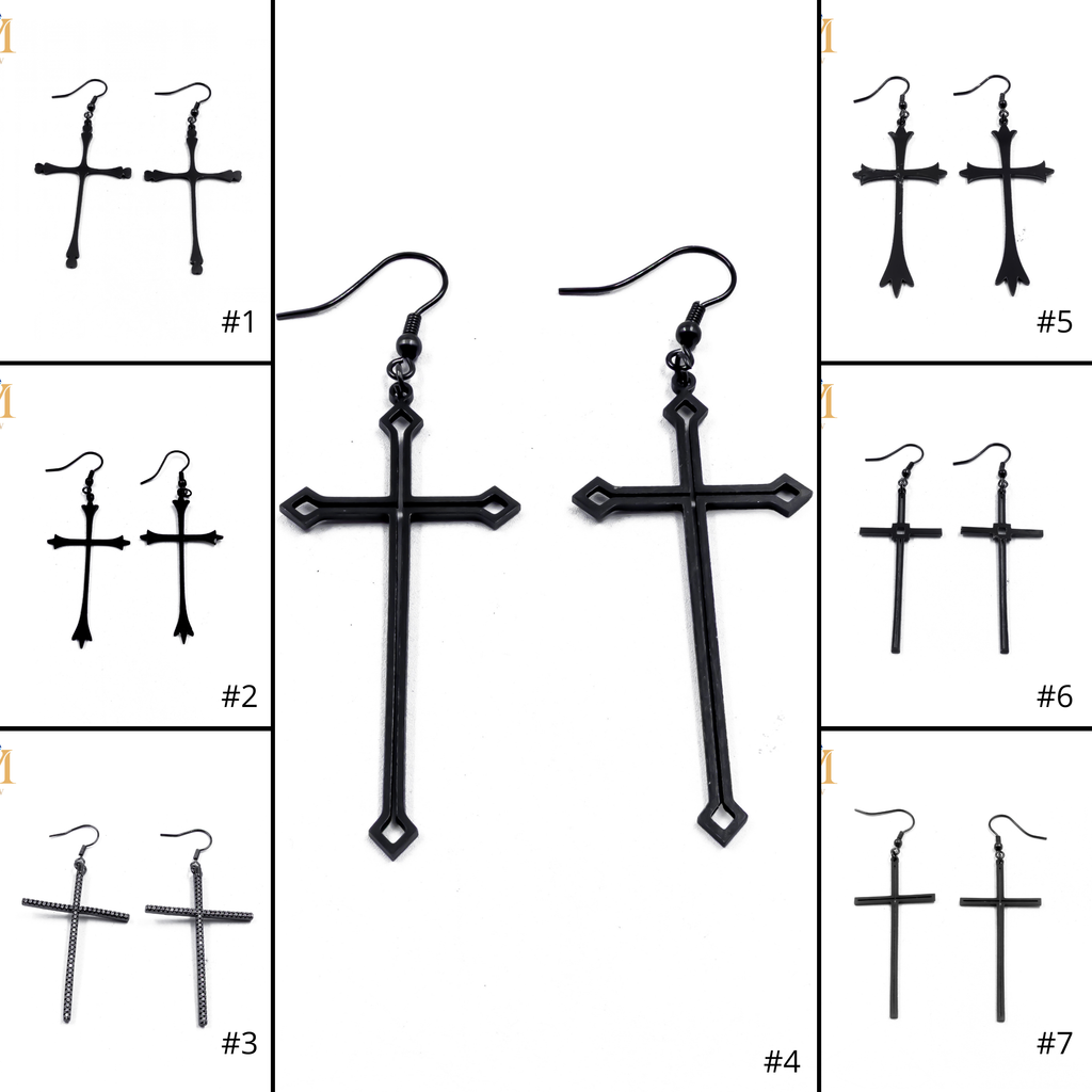 Aretes Negros de cruz M4 Acero Inoxidable
