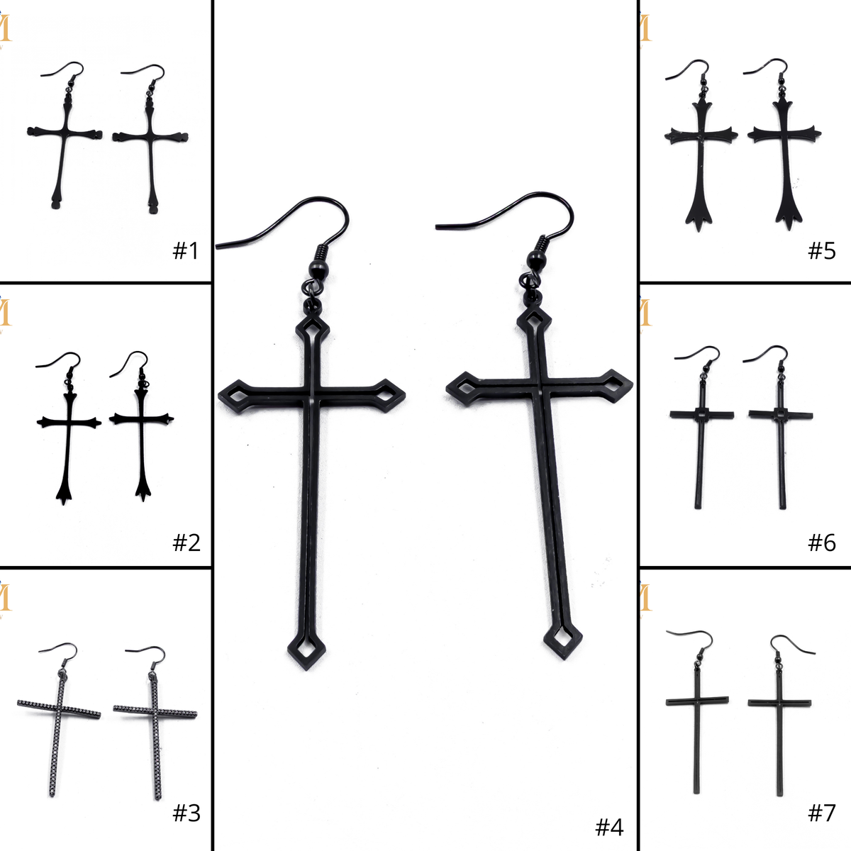 Aretes Negros de cruz M4 Acero Inoxidable
