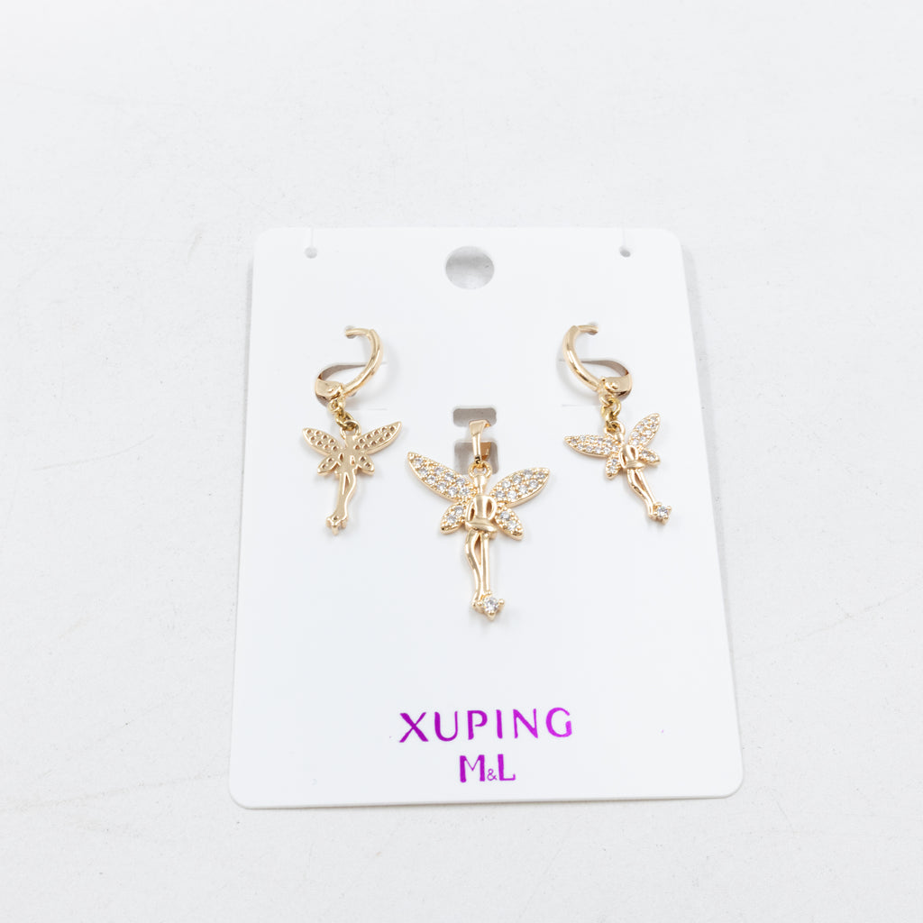 Conjunto de de Aretes y Dije M2 Oro Laminado