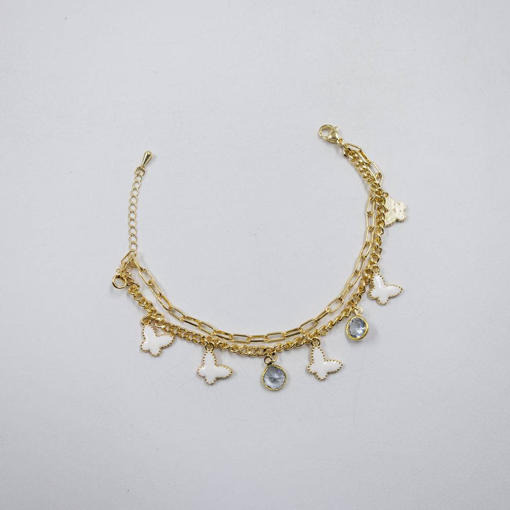 Pulseras Doradas de Mariposa y Trébol M1 Oro Laminado