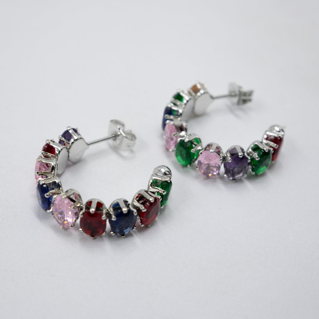 Aretes Plateados con piedras de color M4 Oro Laminado