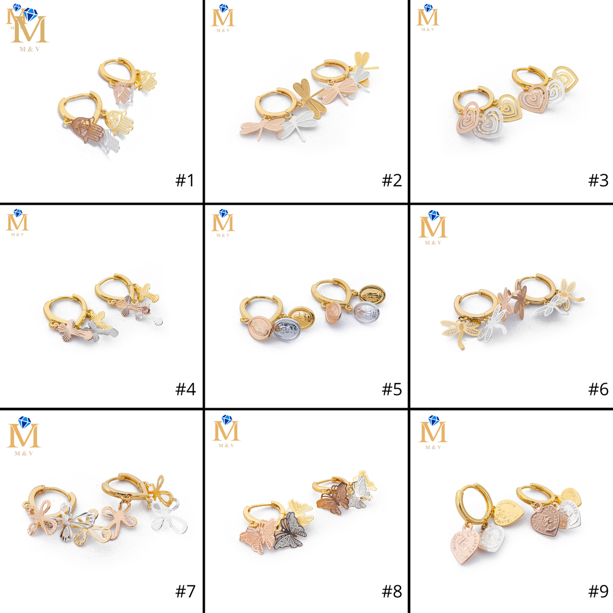Artes Dorados con dijes de 3 colores M1 Oro Laminado