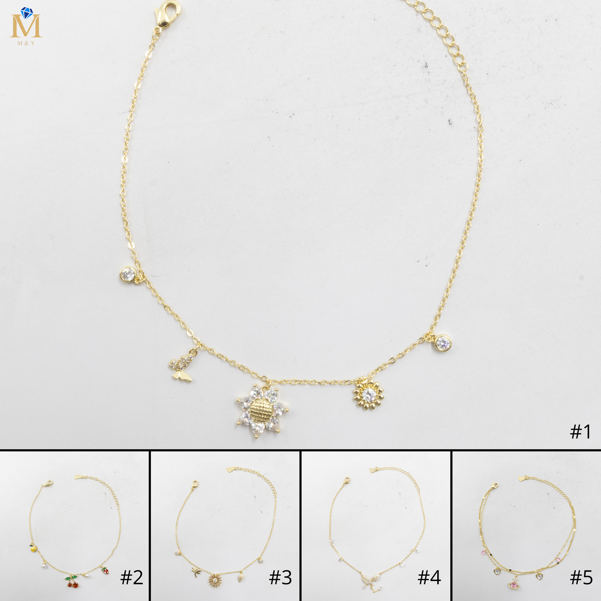 Tobilleras Doradas Ajustables M16 Oro Laminado