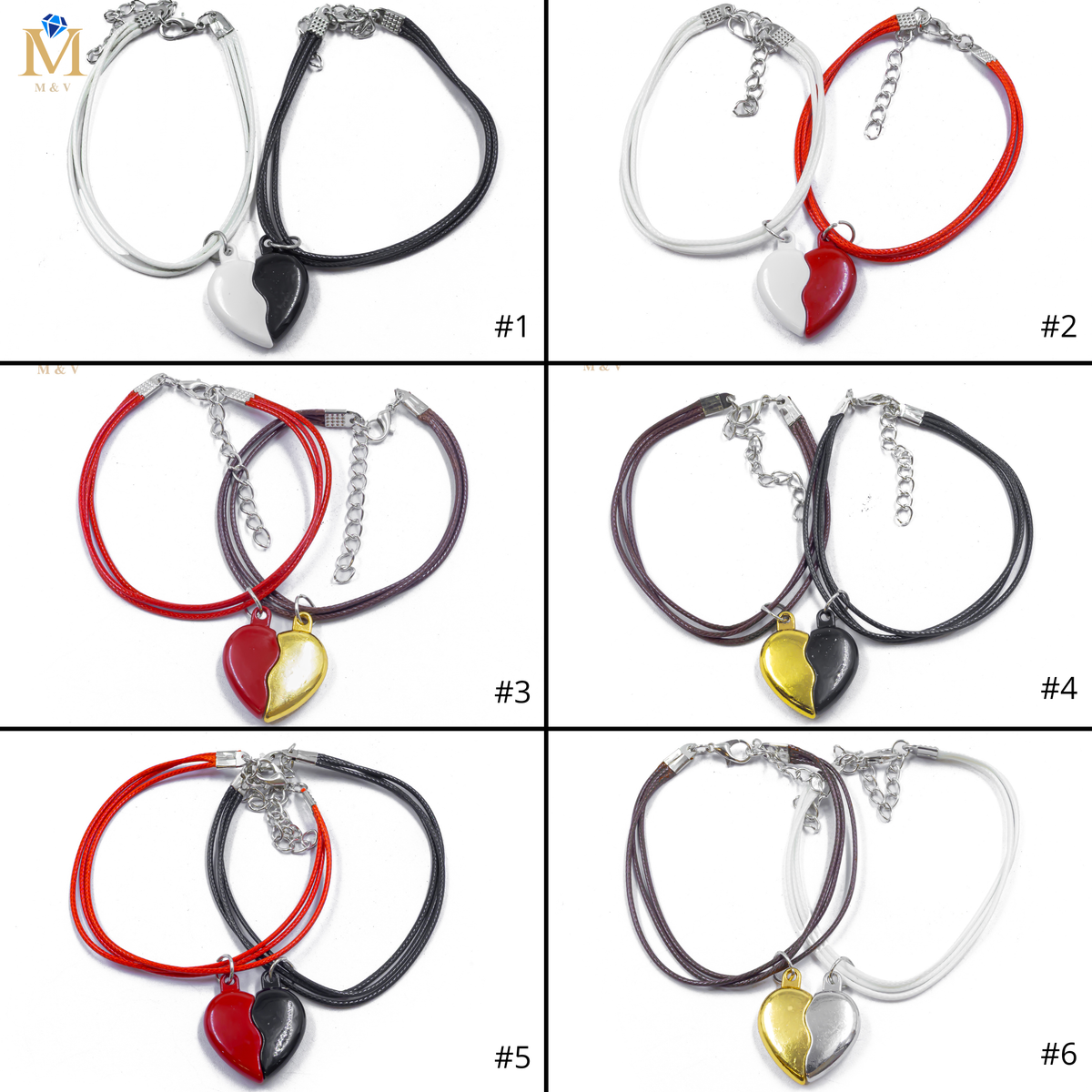 Pulseras de Corazón de Pareja con imán M3 Oro Laminado