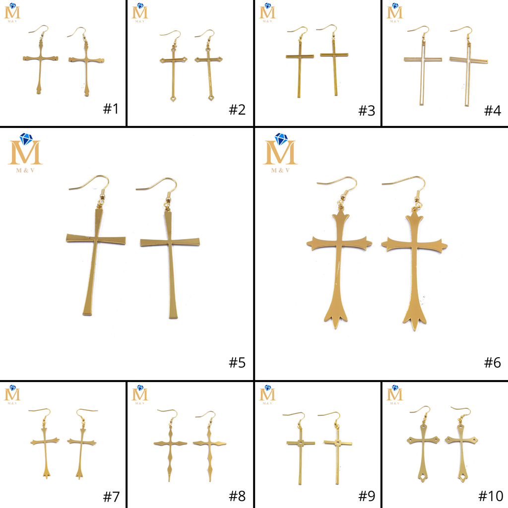 Aretes Dorados de cruz M1 Acero Inoxidable