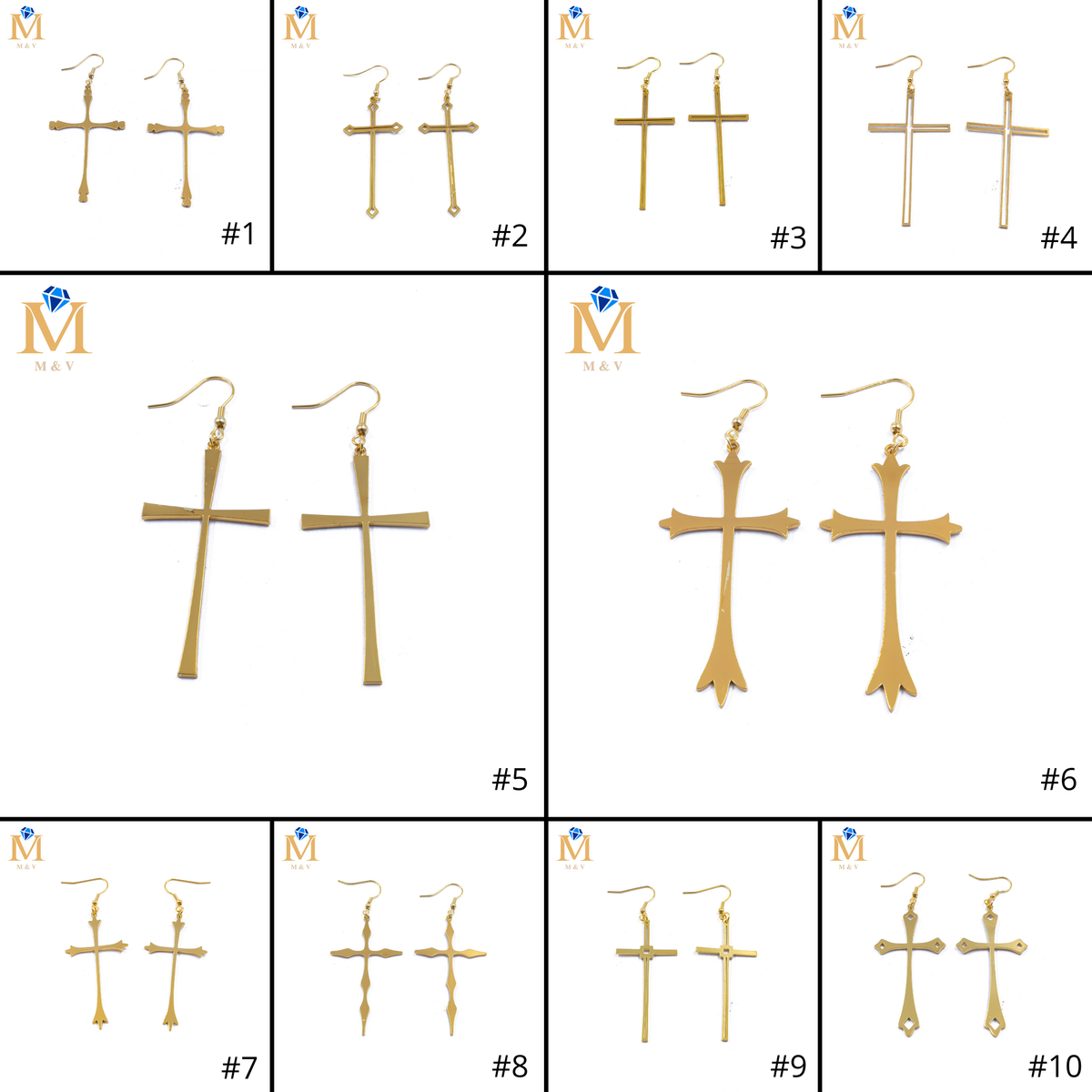 Aretes Dorados de cruz M1 Acero Inoxidable