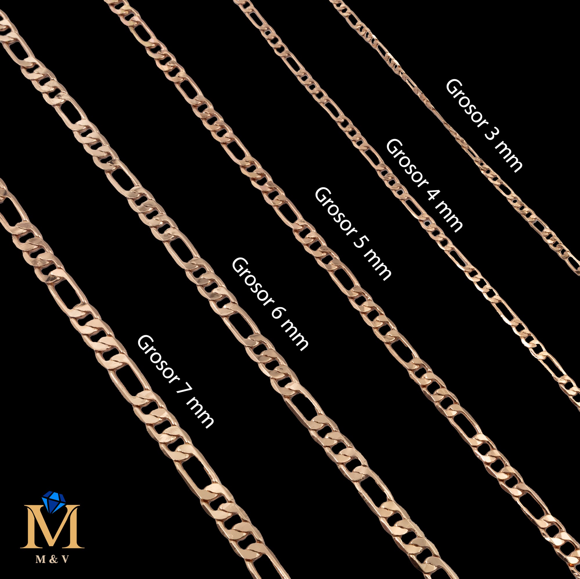 Cadena Oro Rosado de 45 cm Diferentes Grosores M1 Oro Laminado
