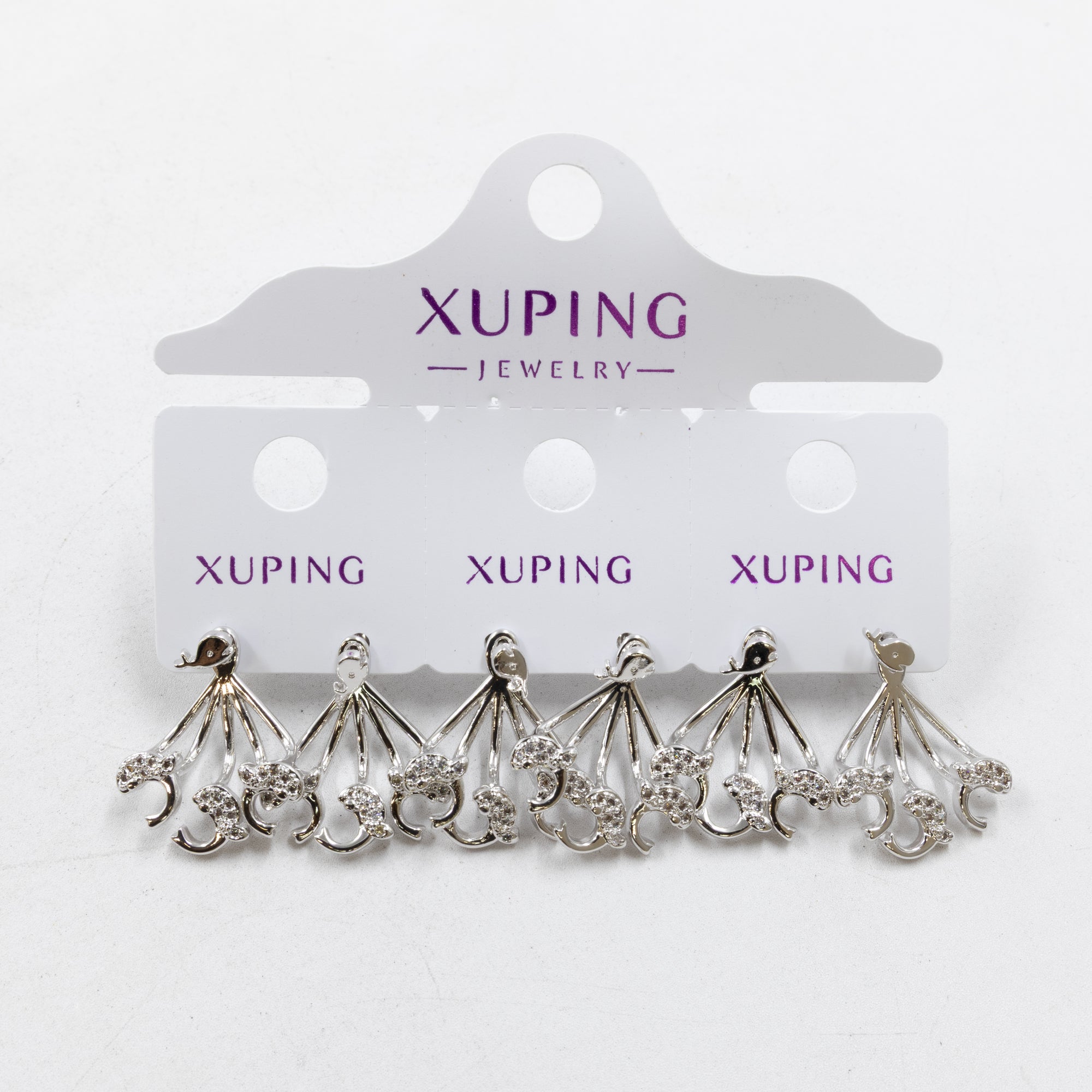 Paquete de tres pares de Aretes Plateados Xuping con piedras M1 Oro Laminado