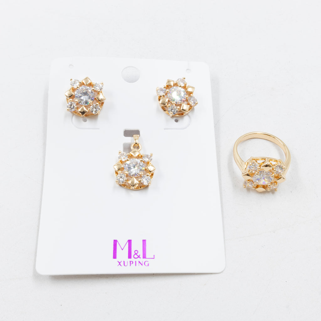 Conjunto de aretes, dije y anillo Oro Laminado