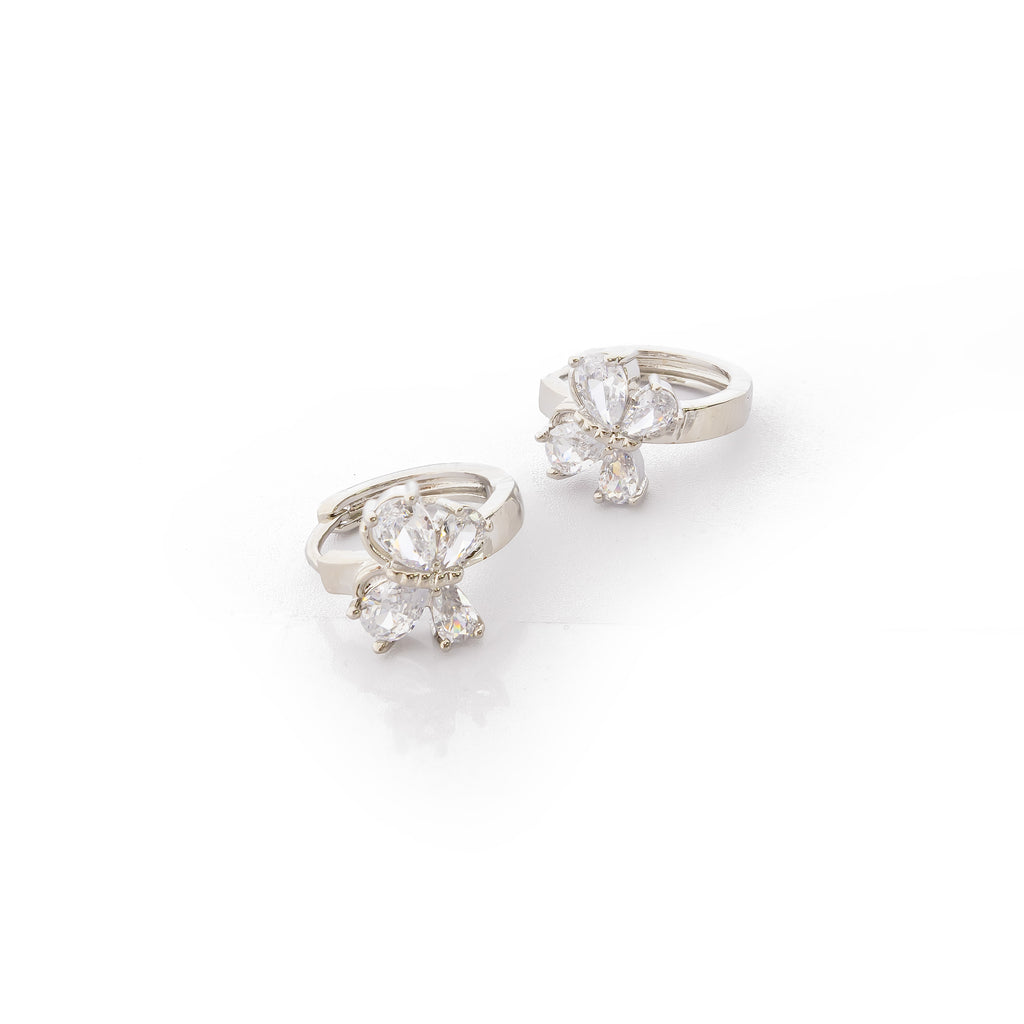 Aretes Plateados Huggies con Piedras Blancas M2 Oro Laminado