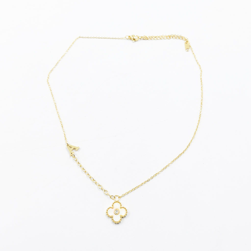 Collar de Dije de Trebol y letra A, B, C M1 Oro Lamnado