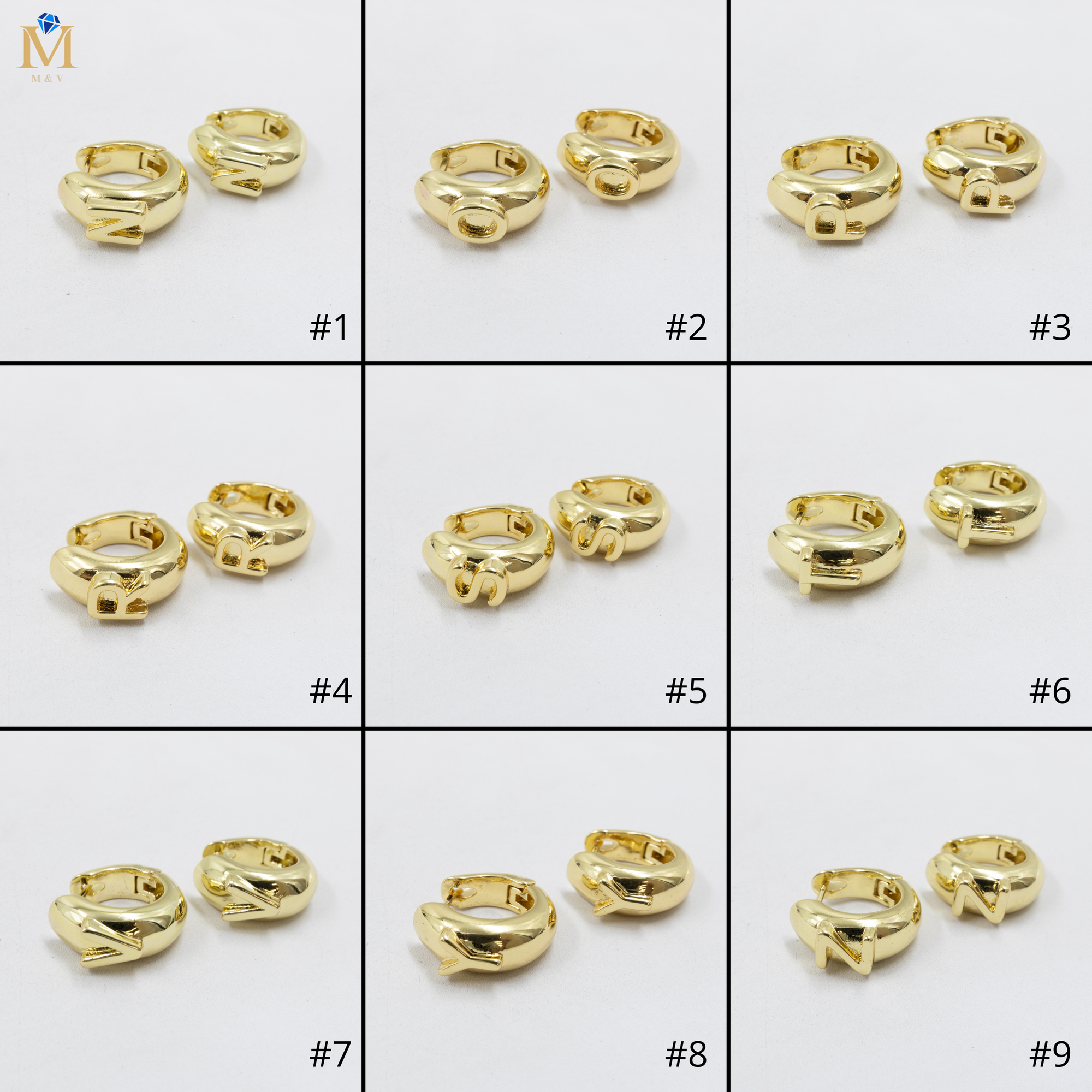 Aretes Dorados con Letra M2 Oro Laminado