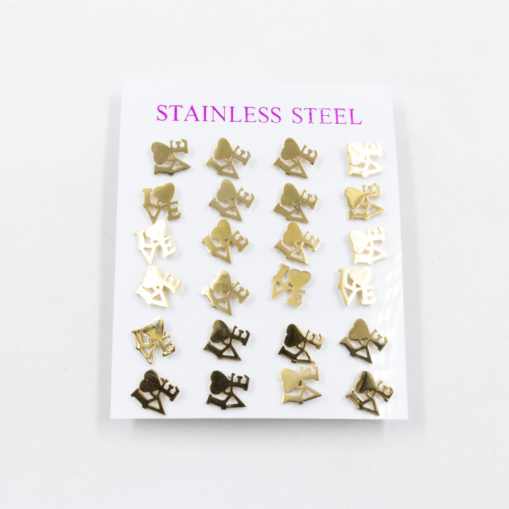 Paquete de 12 Pares de Aretes Dorados M9 Acero Inoxidable