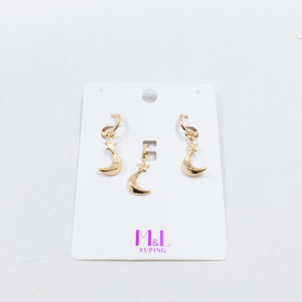 Conjunto de de Aretes y Dije M6 Oro Laminado