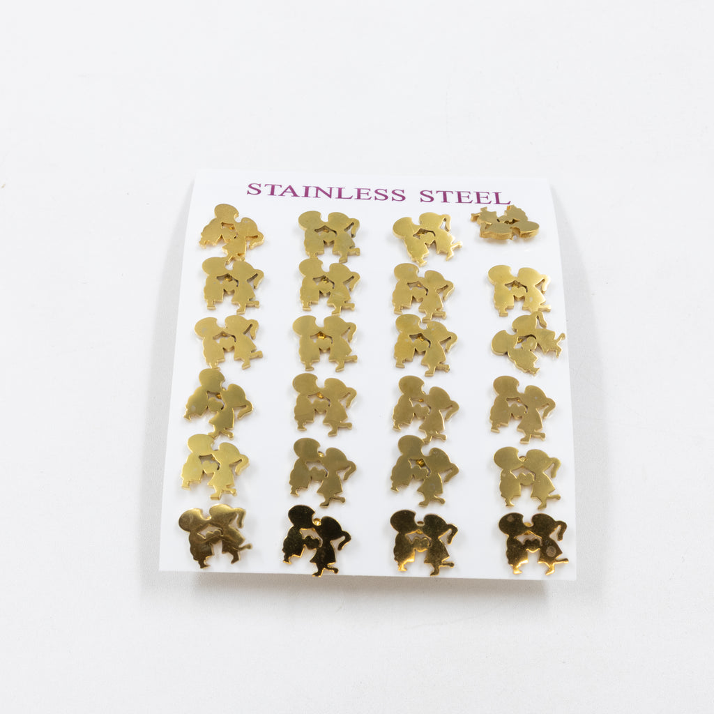 Paquete de 12 Pares de Aretes Dorados M4 Acero Inoxidable