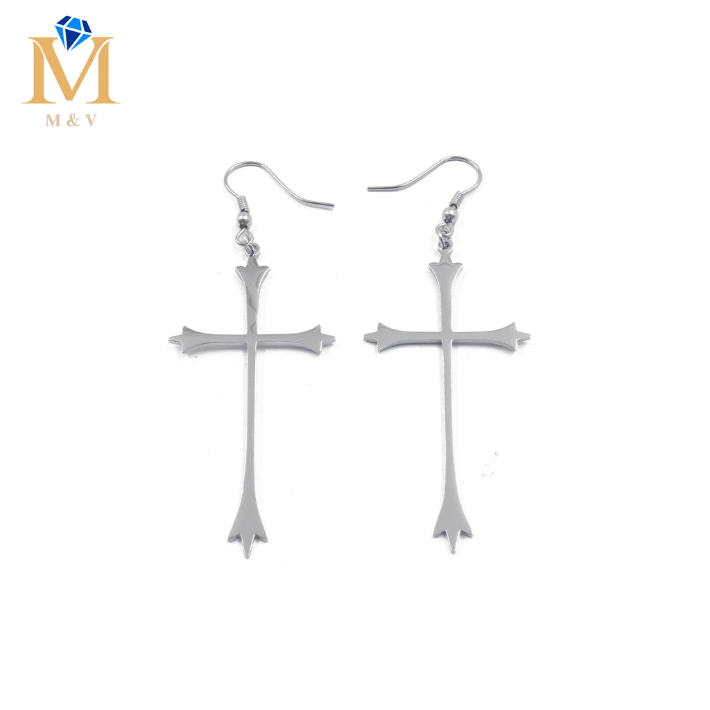 Aretes Plateados de cruz M3 Acero Inoxidable