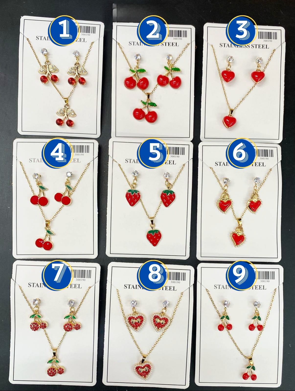Arete y Collar Cereza Fresa M1 Oro Laminado