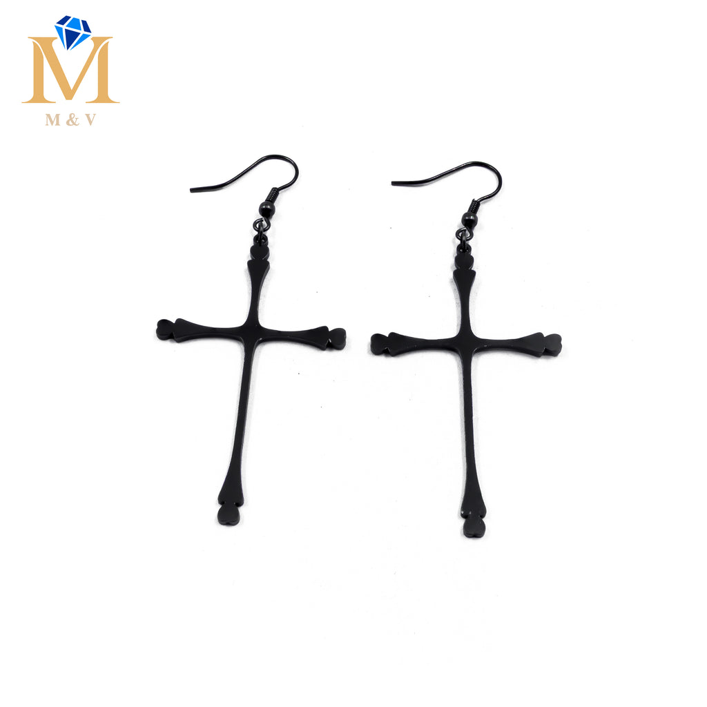 Aretes Negros de cruz M4 Acero Inoxidable