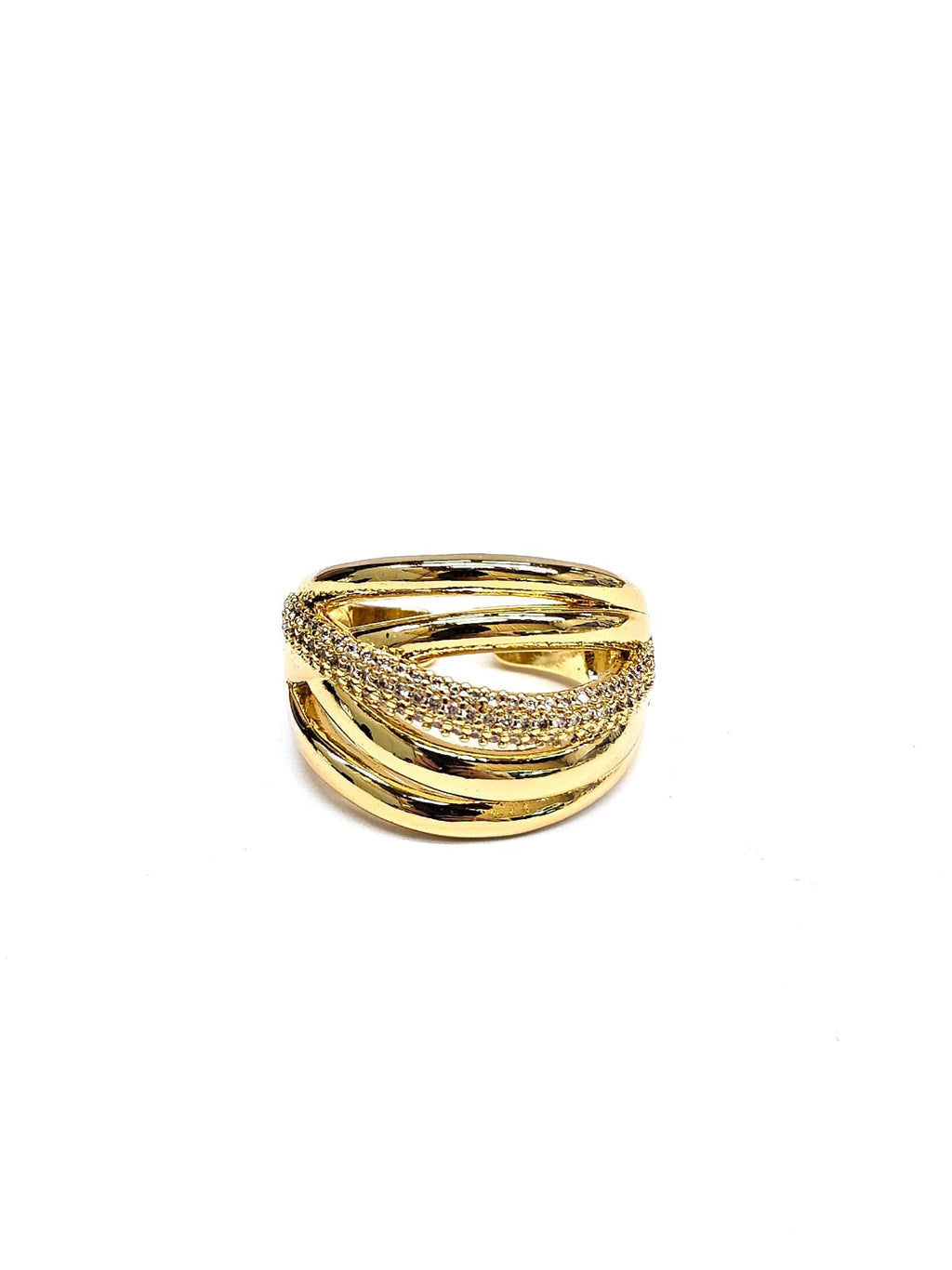 Anillo Dorado Pedreria Blanca Ajustable M2 Oro Laminado