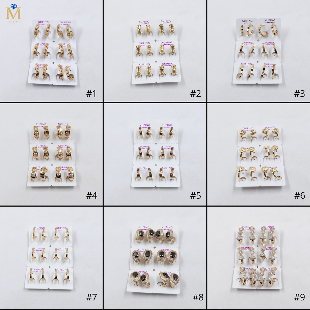 Paquete de 6 pares de Aretes Xuping Dorado M21 Oro Laminado