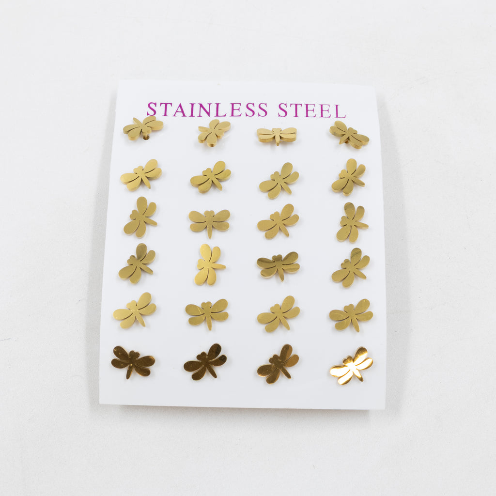 Paquete de 12 Pares de Aretes Dorados M5 Acero Inoxidable