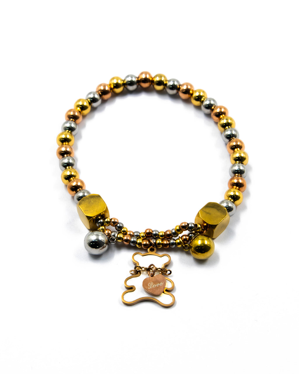 Pulsera de cuentas con dije de Oso - M2 Oro Laminado