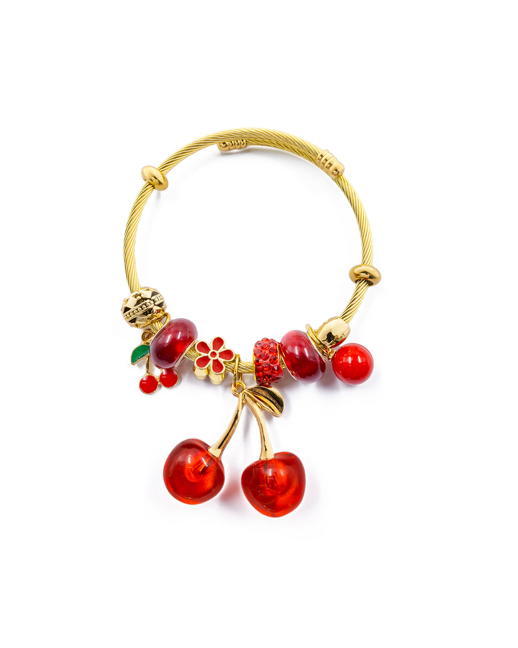 PULSERA DE PERLAS CON DIJE DE FRUTAS - M6 ORO LAMINADO