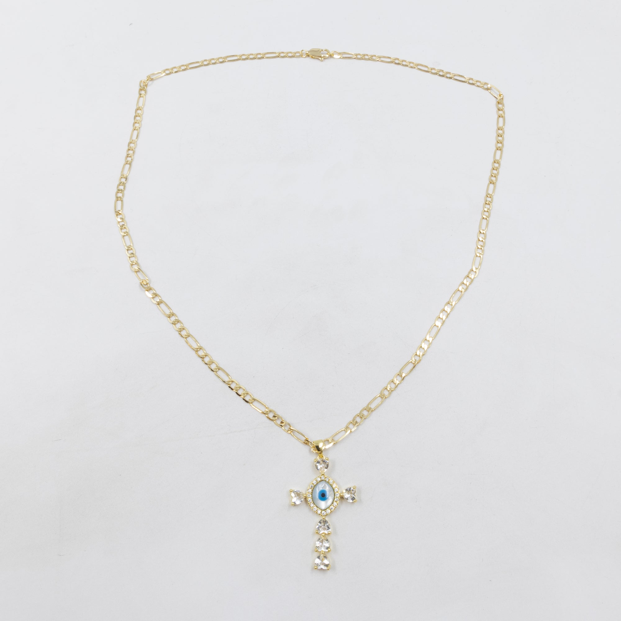Collar de cruz y Ojo Turco Dorado M1 Oro Laminado