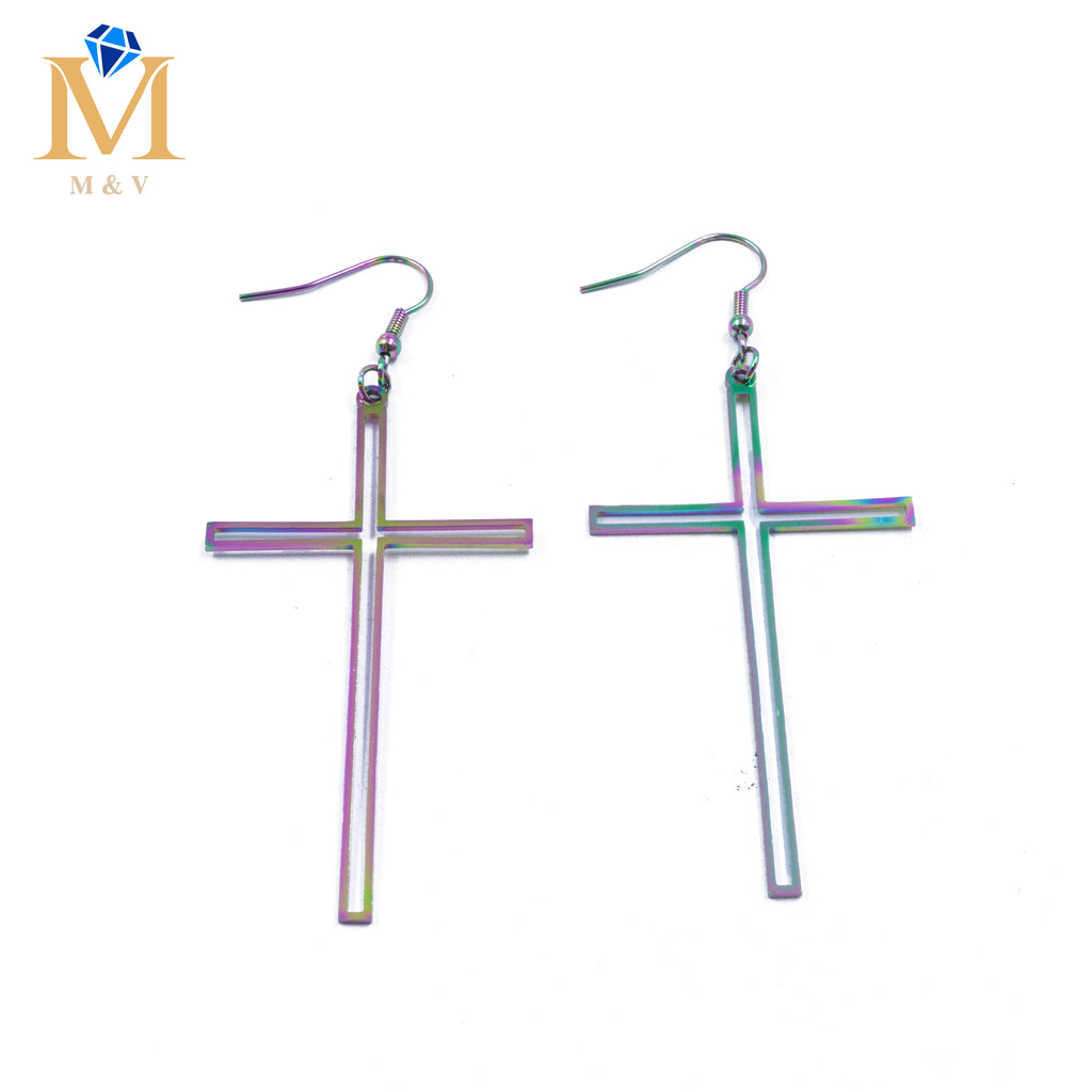 Aretes color Tornasol de cruz M2 Acero Inoxidable