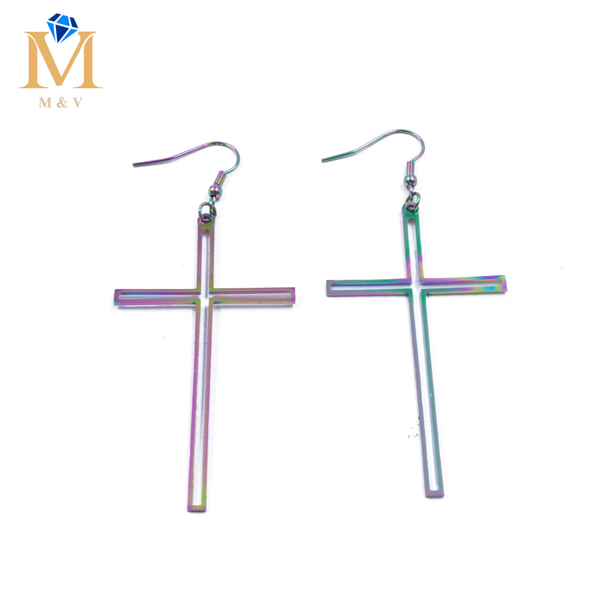 Aretes color Tornasol de cruz M2 Acero Inoxidable