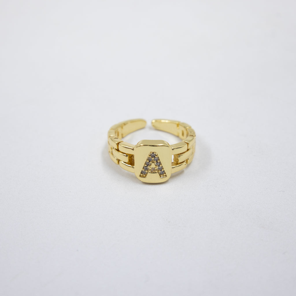Anillos Dorados Ajustables De Letras con piedras M1 Oro Laminado
