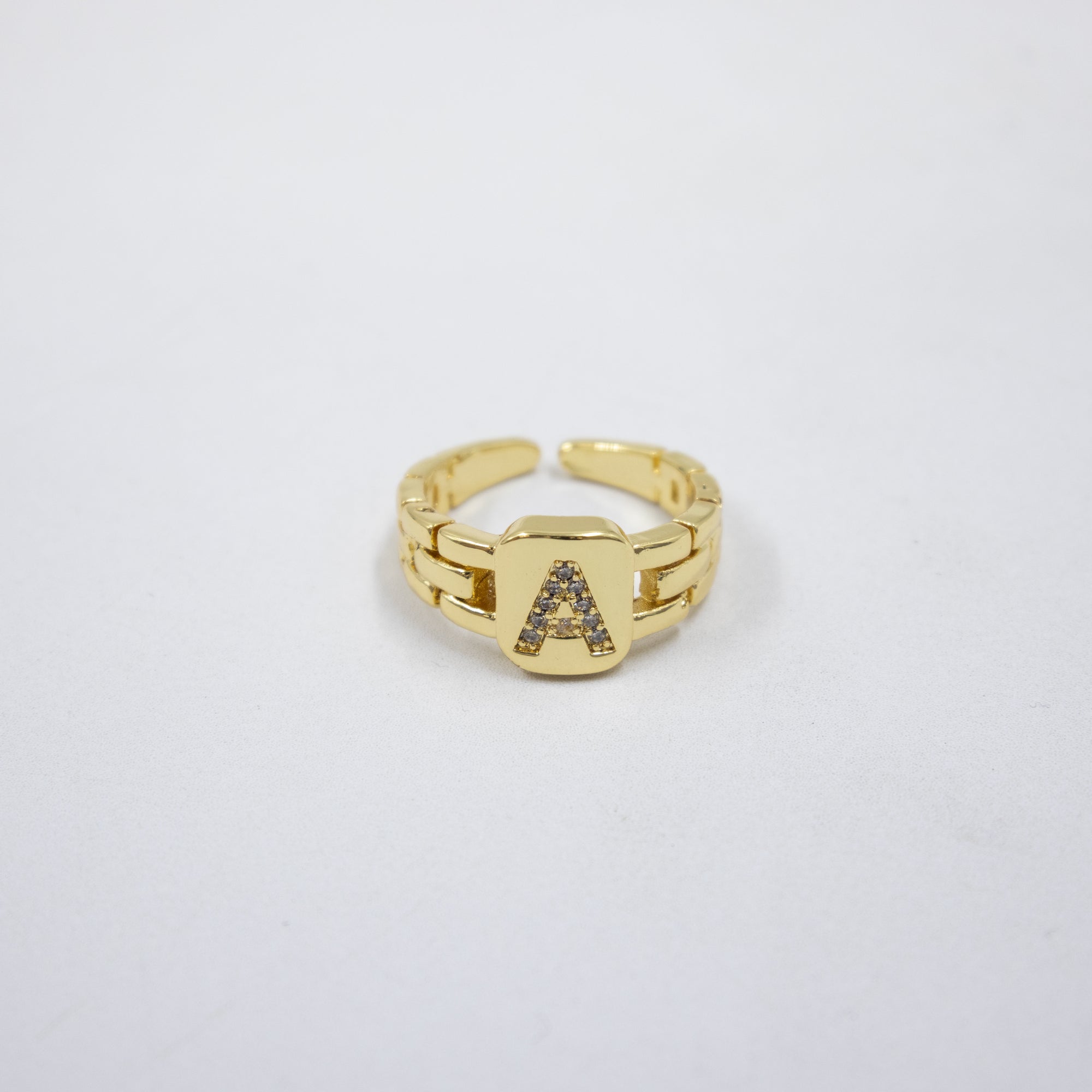 Anillos Dorados Ajustables De Letras con piedras M1 Oro Laminado