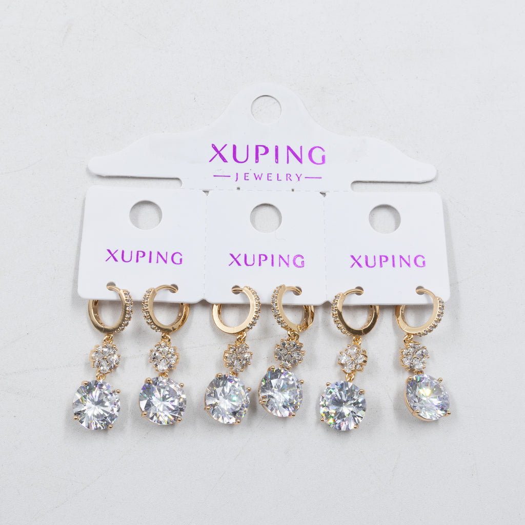 Paquete de tres pares de Aretes Dorados Xuping con piedras M5 Oro Laminado