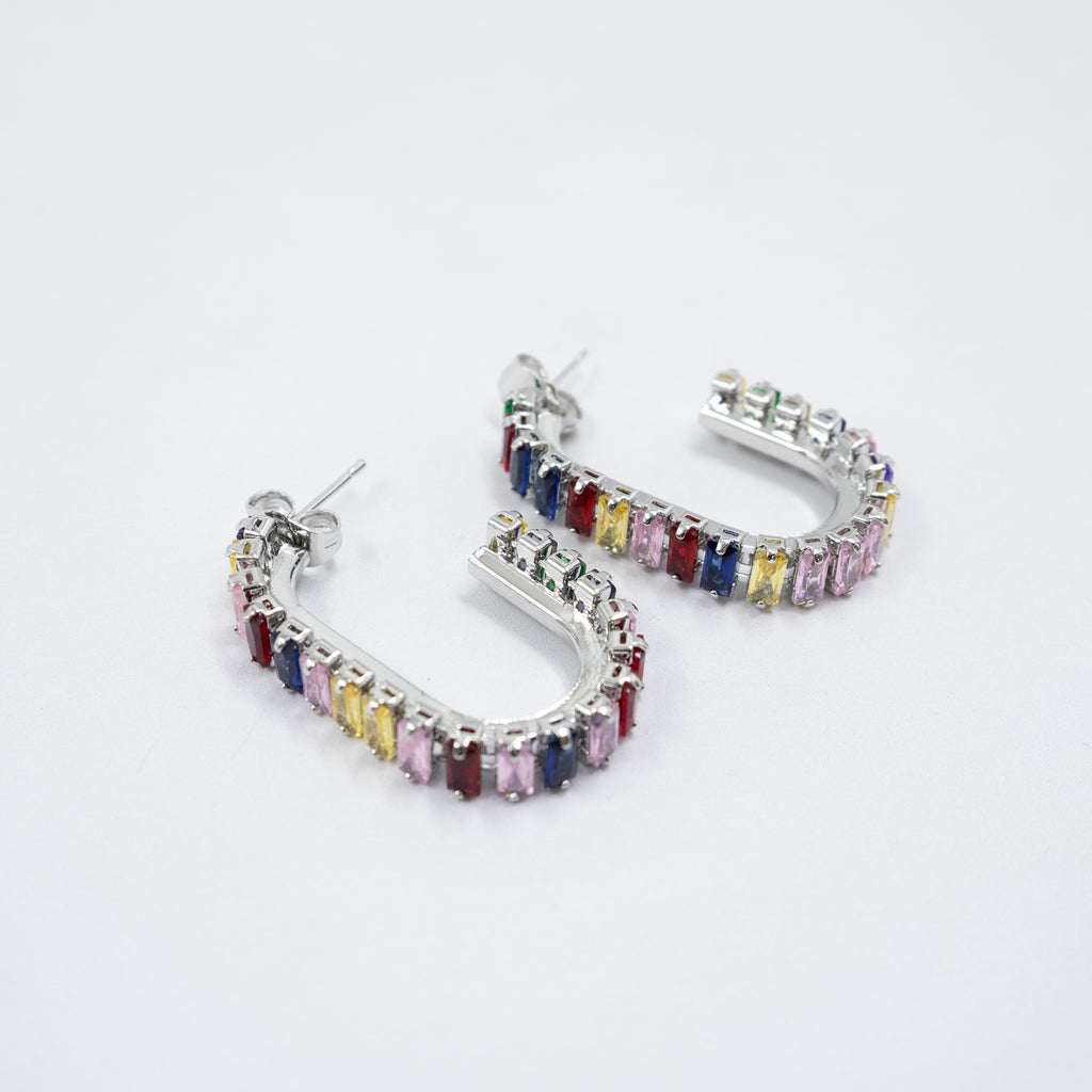 Aretes Plateados con piedras de color M12 Oro Laminado