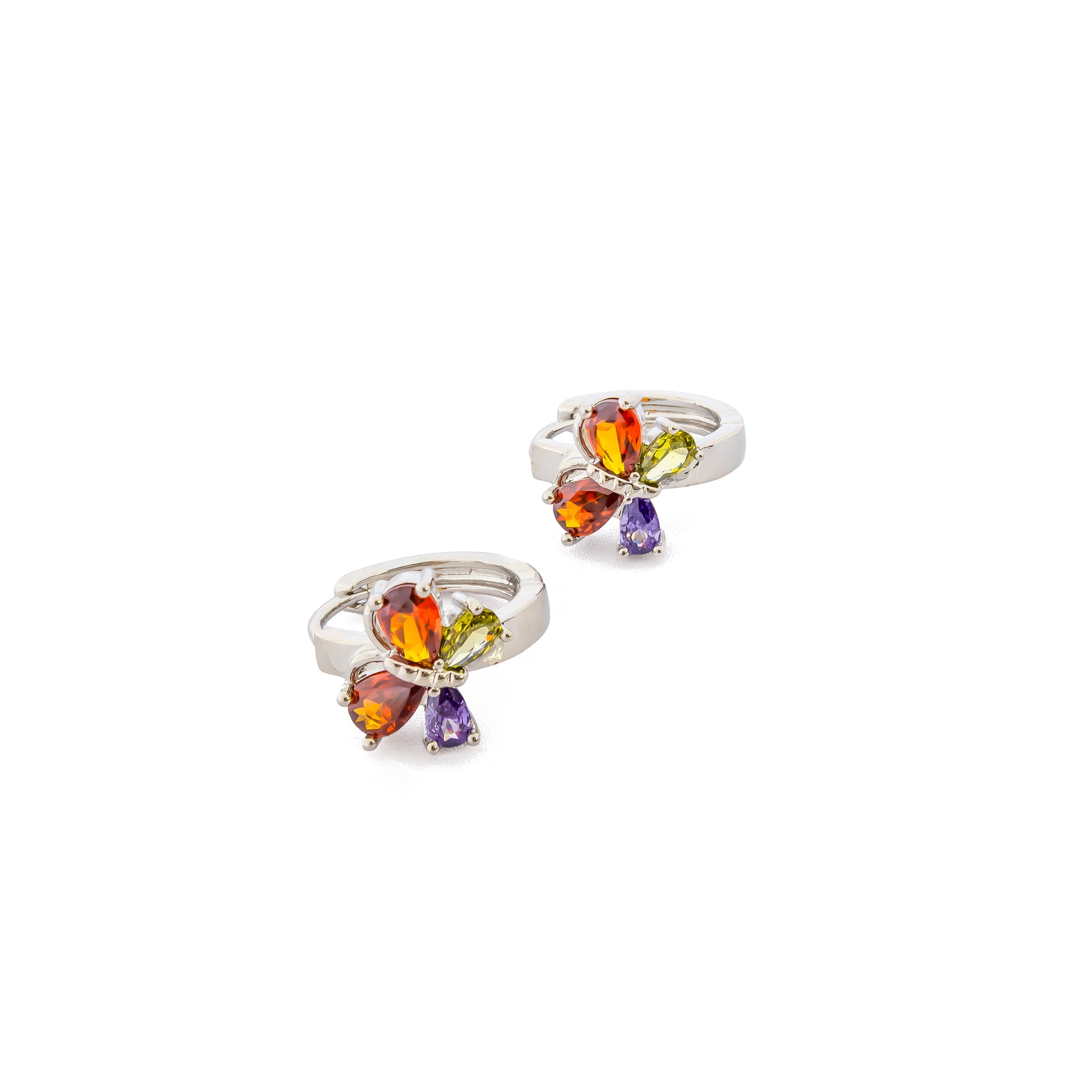 Aretes Plateados Huggies con Piedras Multicolor M7 Oro Laminado