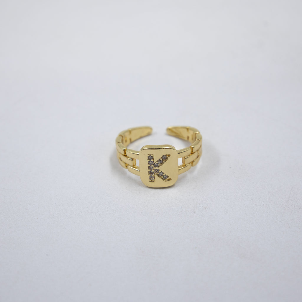 Anillos Dorados Ajustables De Letras con piedras M2 Oro Laminado