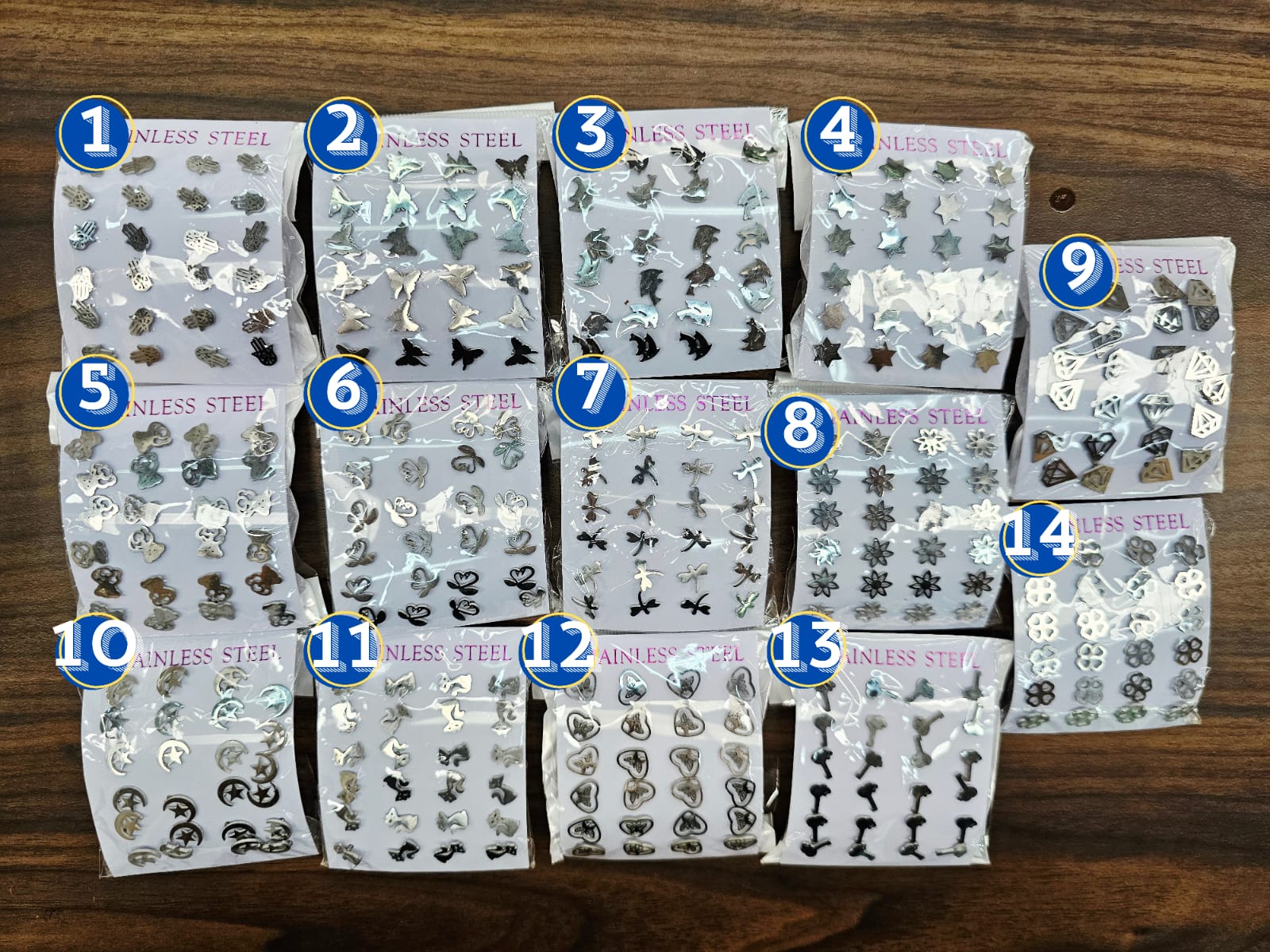 Paquete de Aretes Plateado Acero Inoxdable 12 PAR M1
