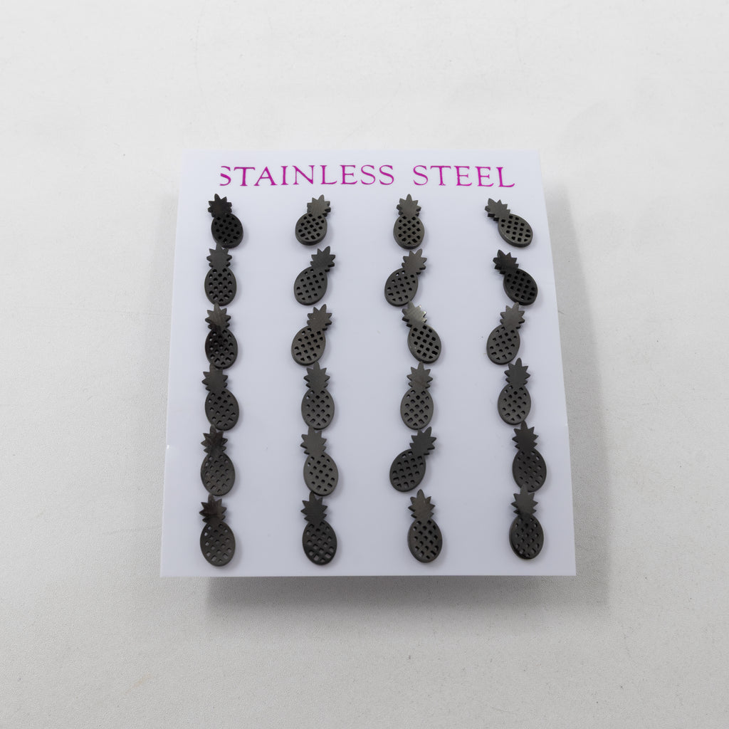 Paquete de 12 Pares de Aretes color Negro M2 Acero Inoxidable
