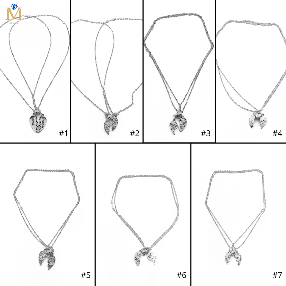 Collares de pareja Plateados con dijes de corazón e imán M1 Acero Inoxidable