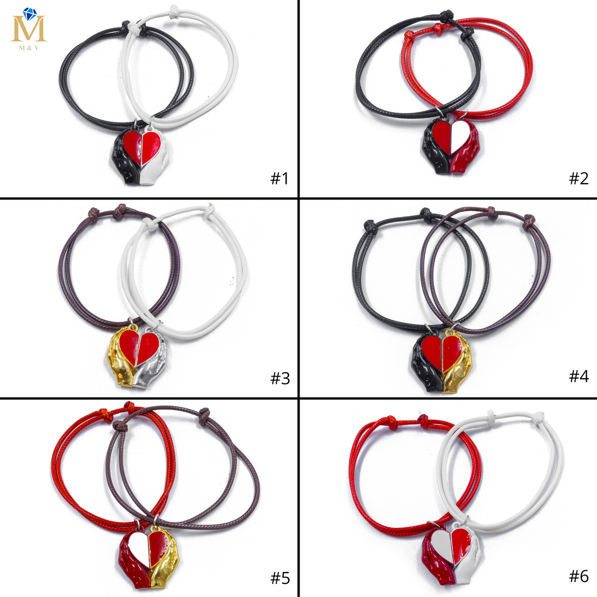 Pulseras de Corazón de Pareja con imán M7 Oro Laminado