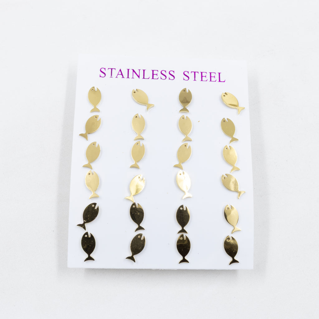 Paquete de 12 Pares de Aretes Dorados M10 Acero Inoxidable