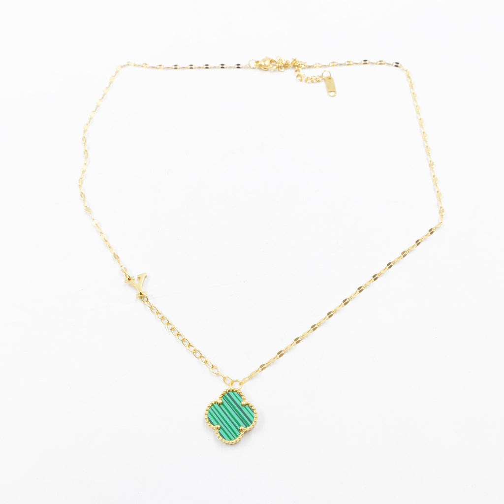 Collares Dorados con dijes de letra Y, Z y dije de Trebol M7 Oro Laminado