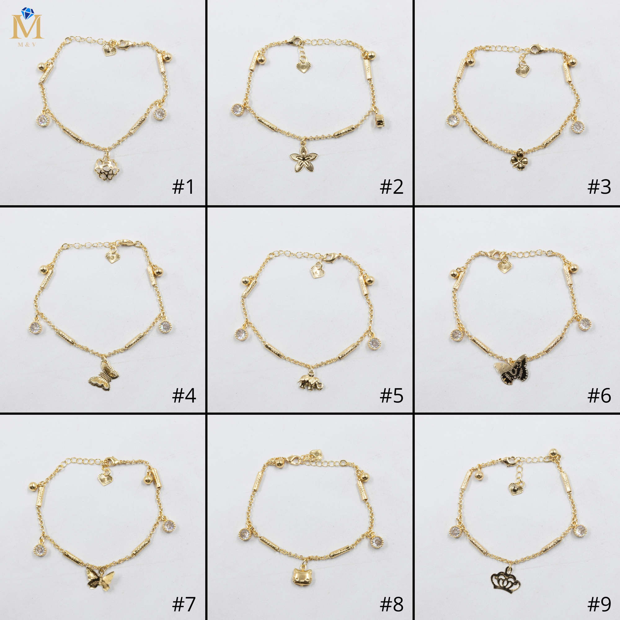Pulseras Doradas con Dije M1 Oro Laminado