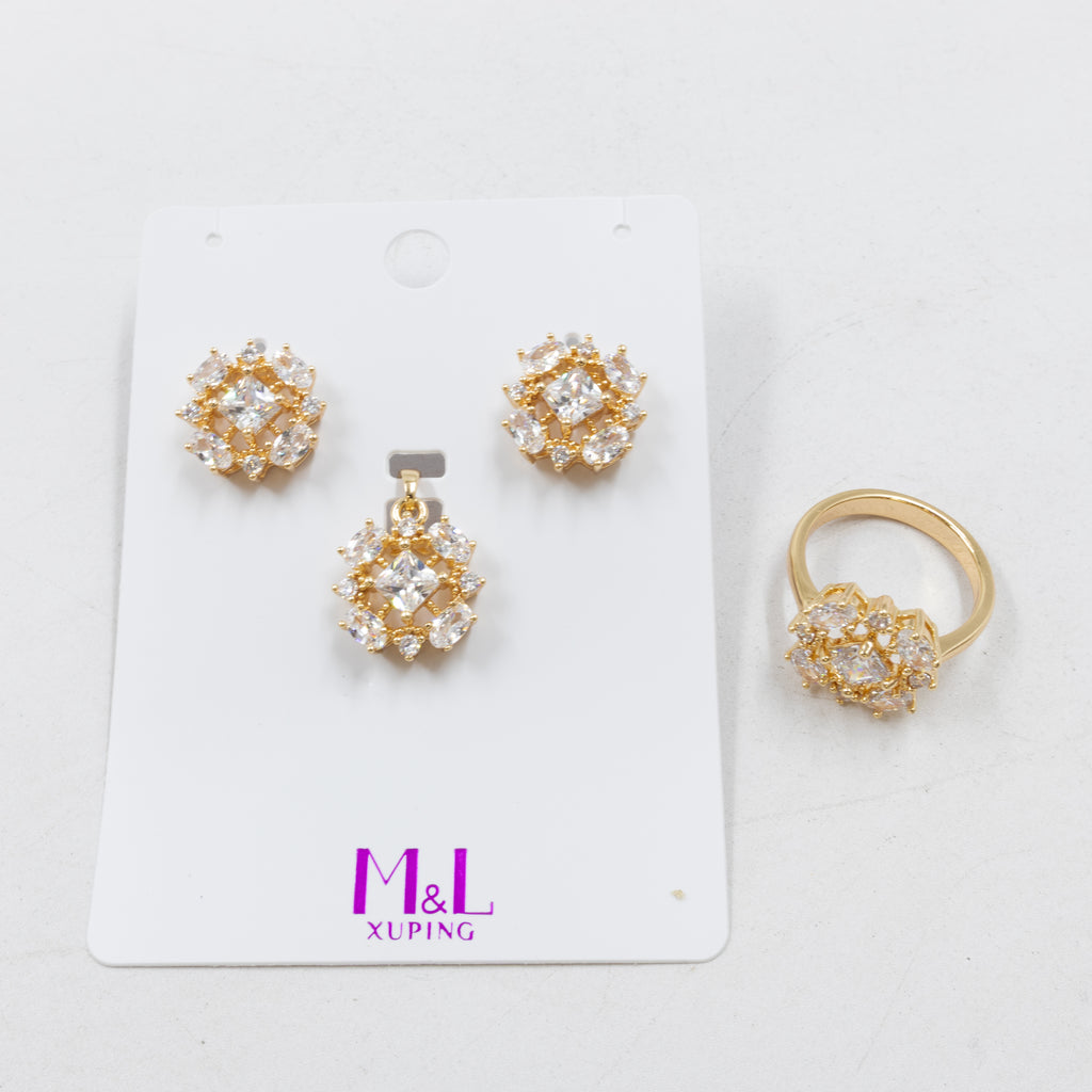 Conjunto de aretes, dije y anillo Oro Laminado