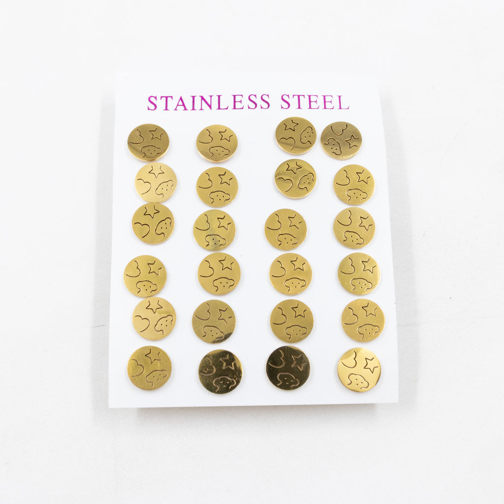 Paquete de 12 Pares de Aretes Dorados M8 Acero Inoxidable