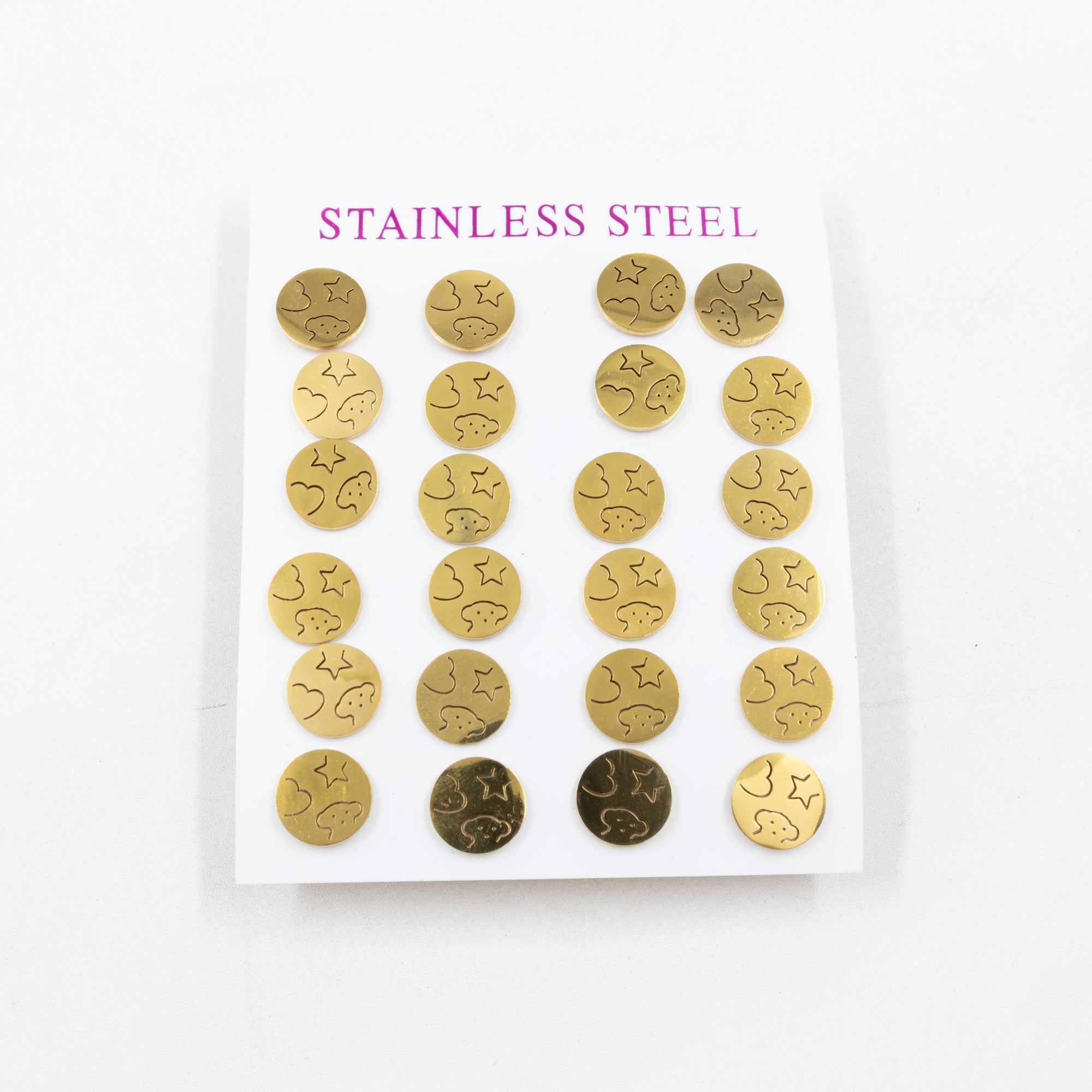 Paquete de 12 Pares de Aretes Dorados M8 Acero Inoxidable