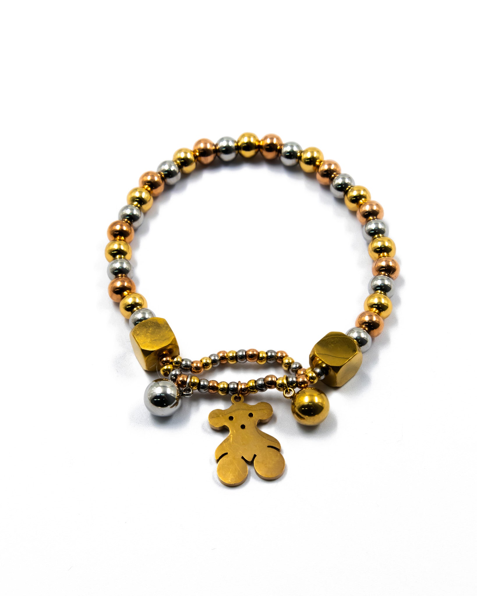 Pulsera de cuentas con dije de Oso - M1 Oro Laminado