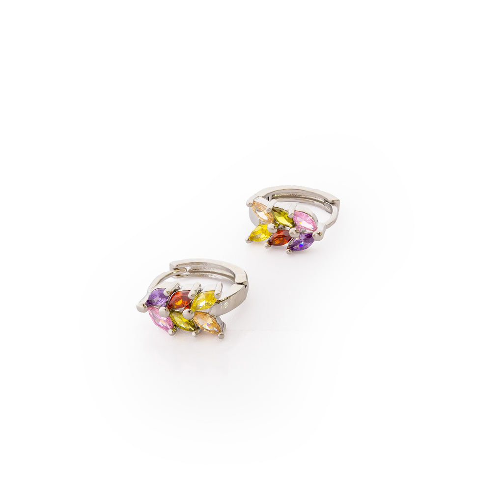 Aretes Plateados Huggies con Piedras De Color M6 Oro Laminado