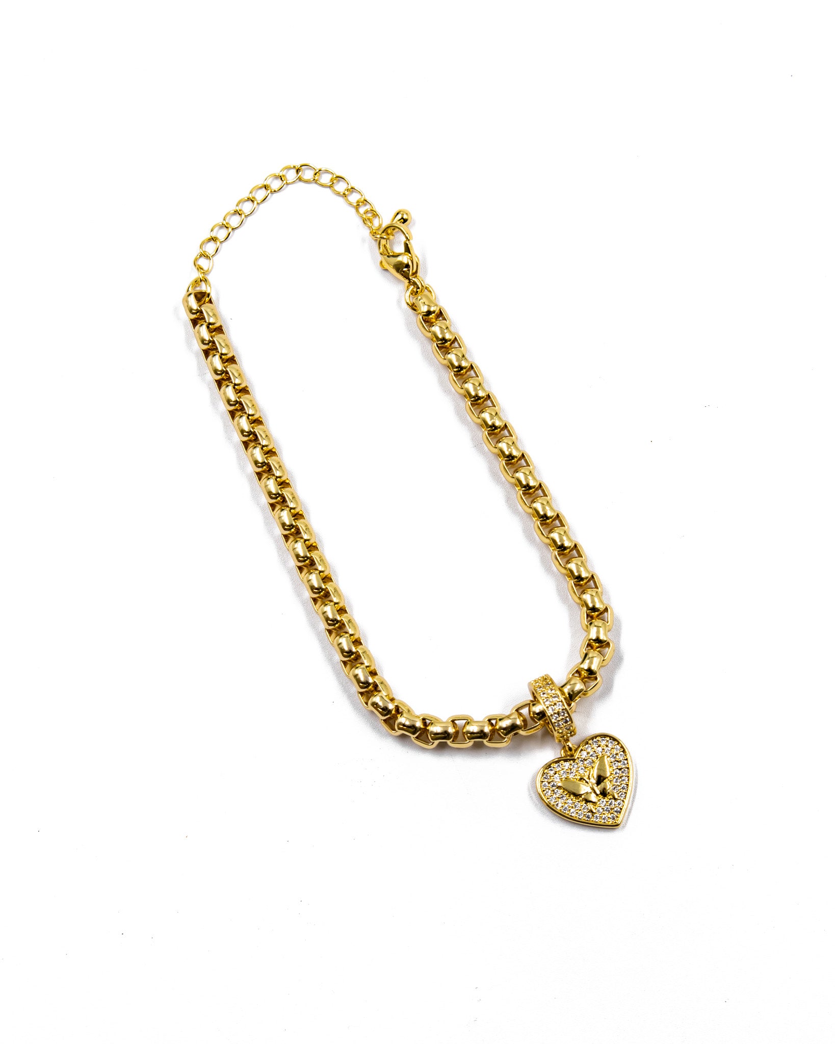 Pulsera de eslabones con dije de corazon Oro Laminado