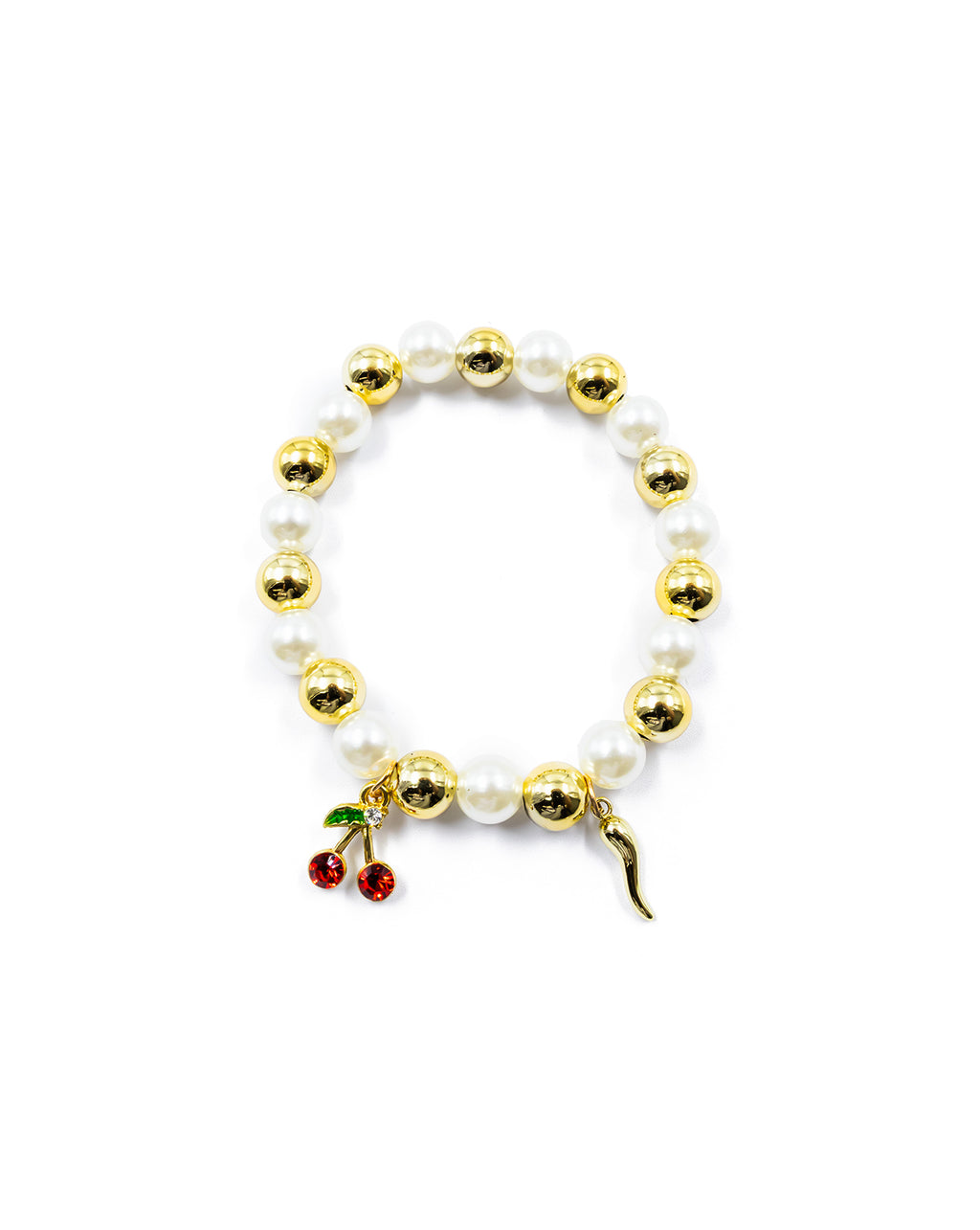 PULSERA DE PERLAS CON DIJE DE FRUTAS - M3 ORO LAMINADO